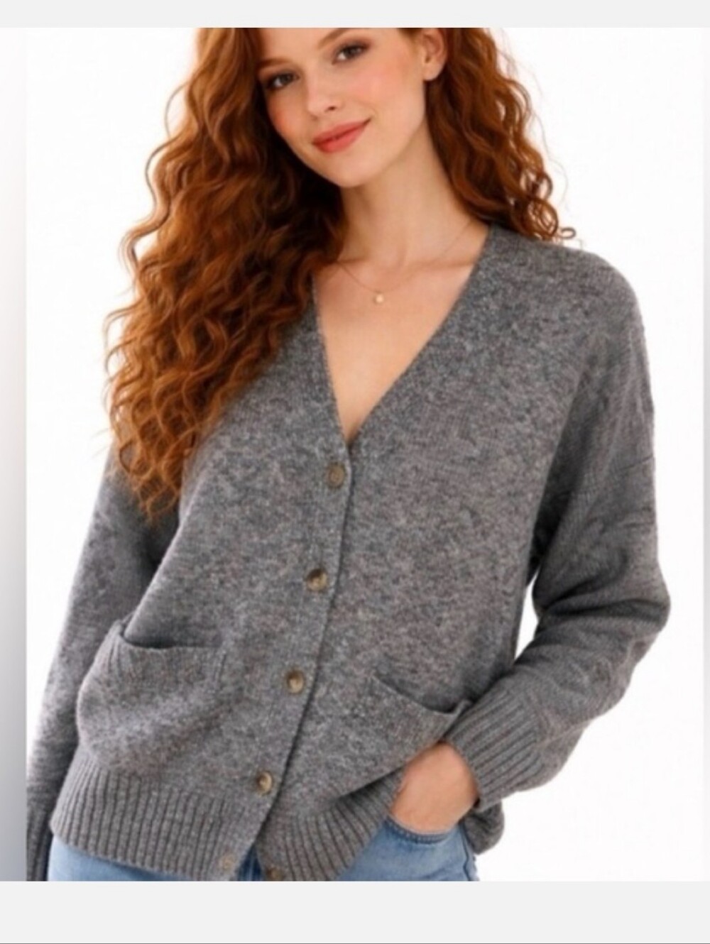 Ella Moss Gray V-Neck Button Cardigan